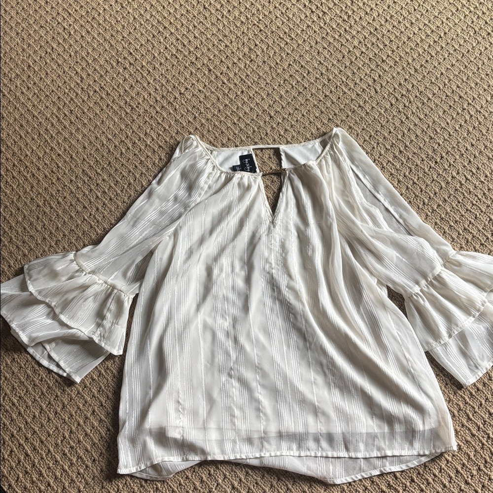Jenny Yoo Cream Blouse with Textured Stripes
340